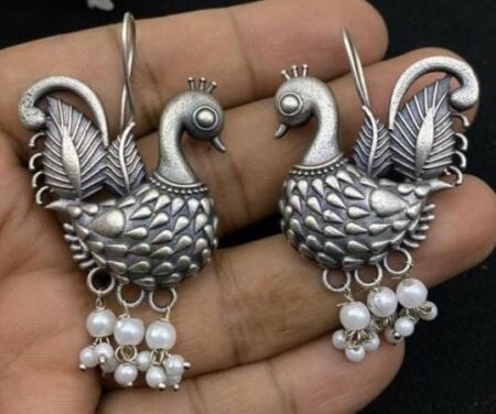 Peacock Replica Earring with Small Pearl Beads