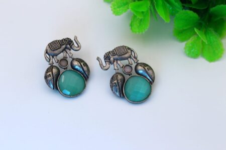 Elephant with Beautiful Aqua Stone Earring