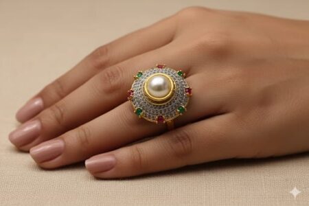 Pearl Studded Pyramid Shape Finger Ring