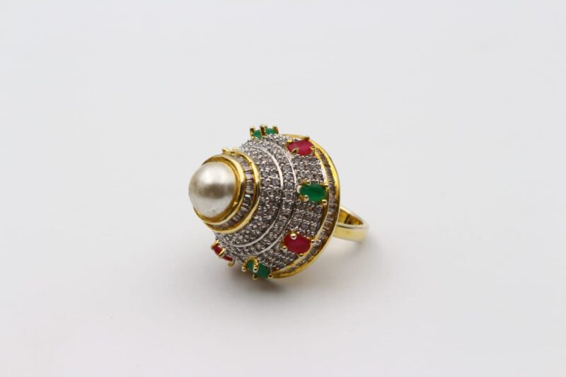 Pearl Studded Pyramid Shape Finger Ring - Image 2