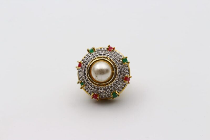 Pearl Studded Pyramid Shape Finger Ring - Image 3