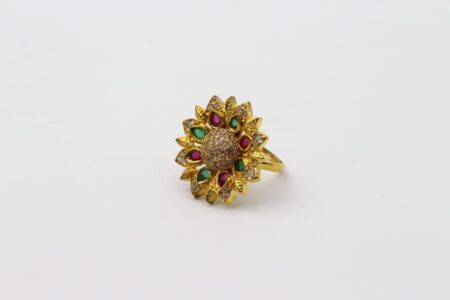 Multi Stone Sunflower Finger Ring