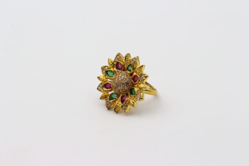 Multi Stone Sunflower Finger Ring