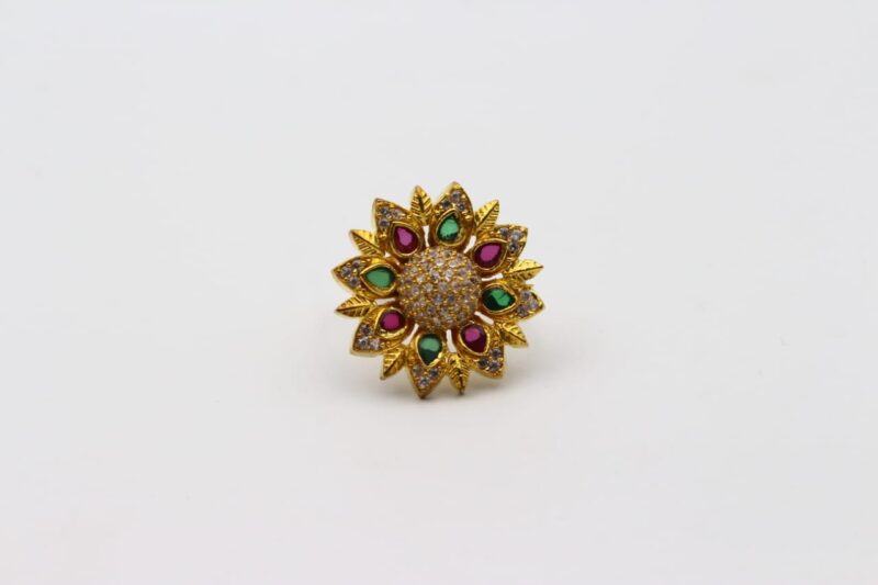 Multi Stone Sunflower Finger Ring - Image 2