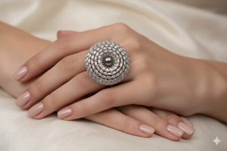 Silver Pearl and Baguette Ring
