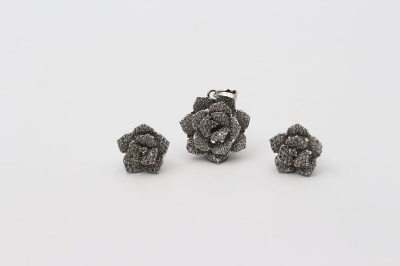 Silver Rose Pendant with Ear Studs - Image 4