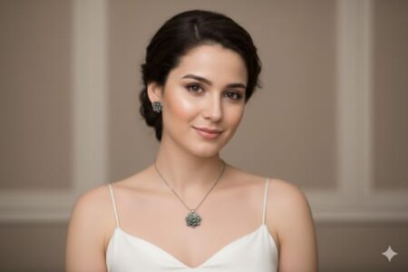 Silver Rose Pendant with Ear Studs