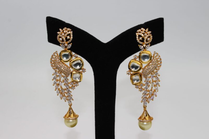 Beautiful and Intricate Pair of Gold-Toned Pearl Drop Earrings