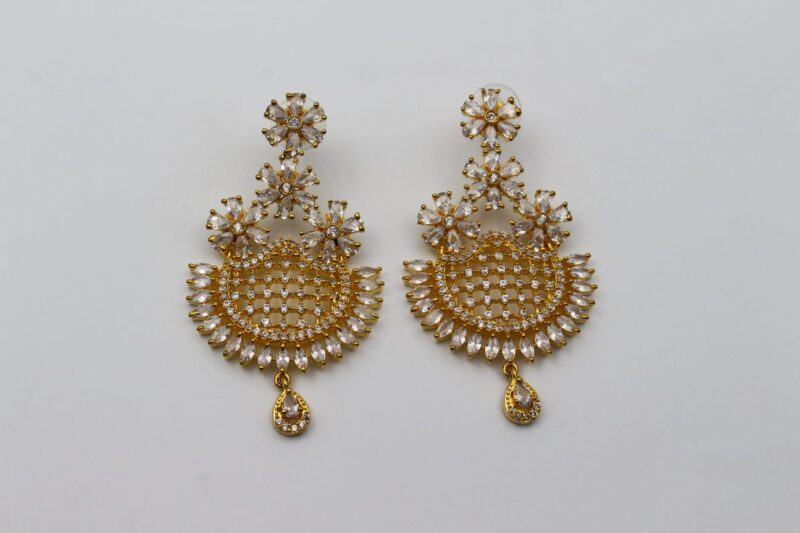 Semi-Circular Clear Stone Long Earrings - Image 3
