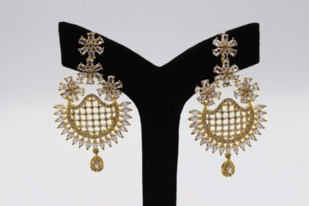 Semi-Circular Clear Stone Long Earrings