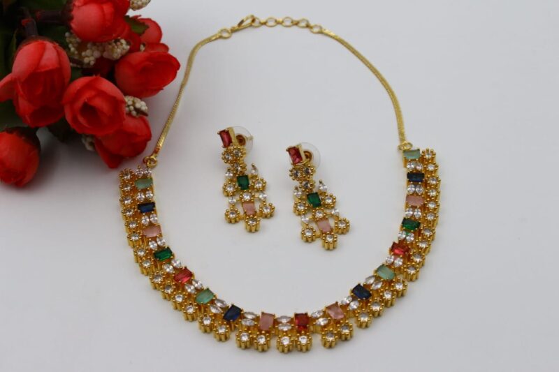 Gold-Toned Jewelry Set with Multi-Colored Stones - Image 3