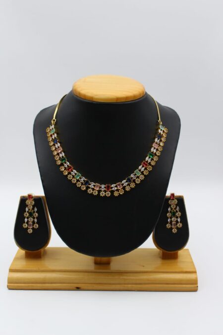 Gold-Toned Jewelry Set with Multi-Colored Stones
