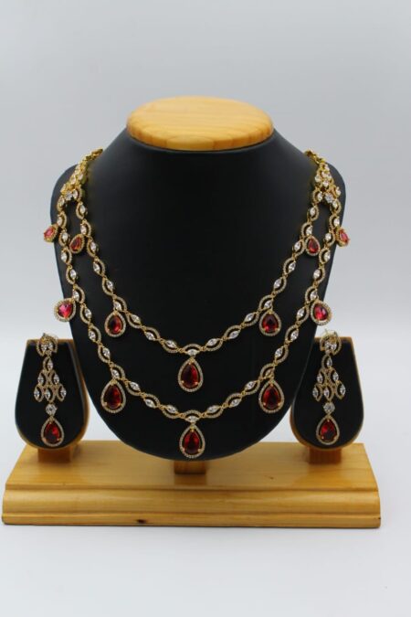 Gold-Toned Jewelry Set with Red and White Stones