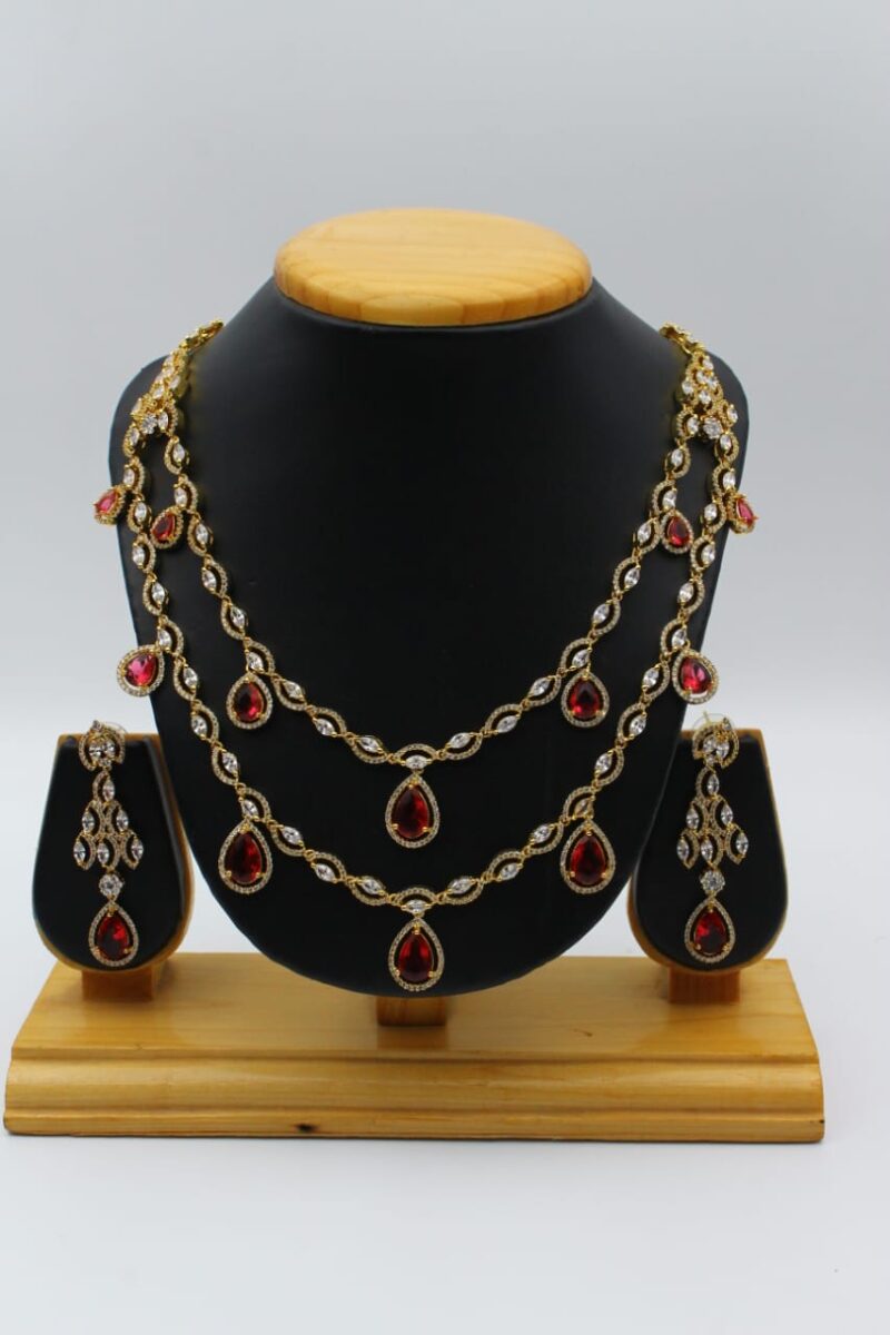 Gold-Toned Jewelry Set with Red and White Stones