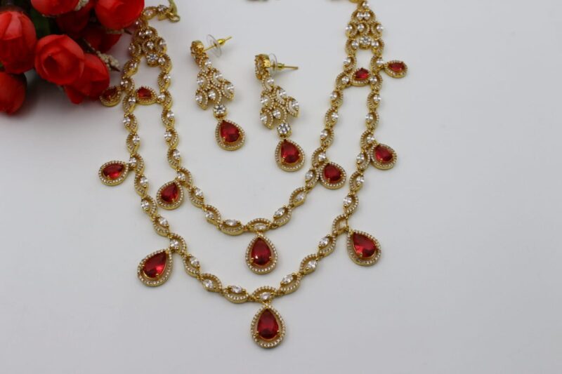 Gold-Toned Jewelry Set with Red and White Stones - Image 2