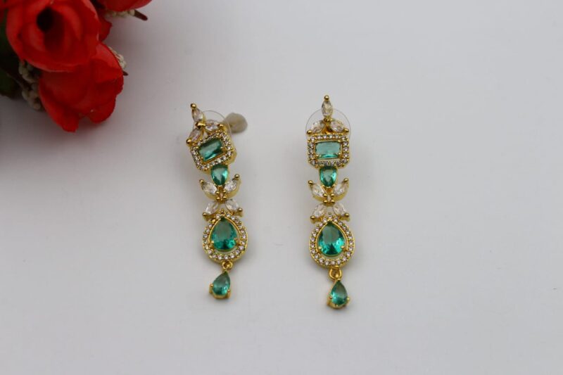 Gold-Toned Jewelry Set with Green and White Stones - Image 3
