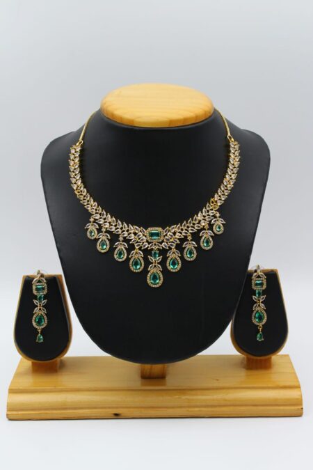 Gold-Toned Jewelry Set with Green and White Stones