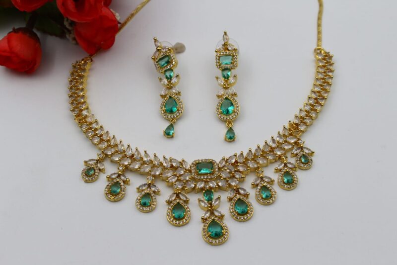 Gold-Toned Jewelry Set with Green and White Stones - Image 4