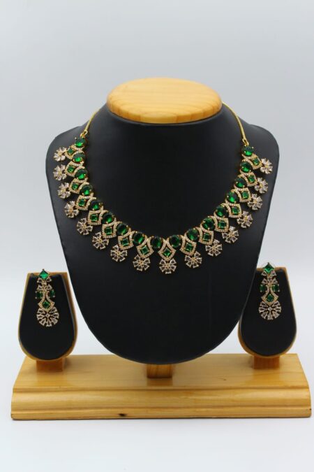 Gold-Toned Jewelry Set with Green and Clear Stones