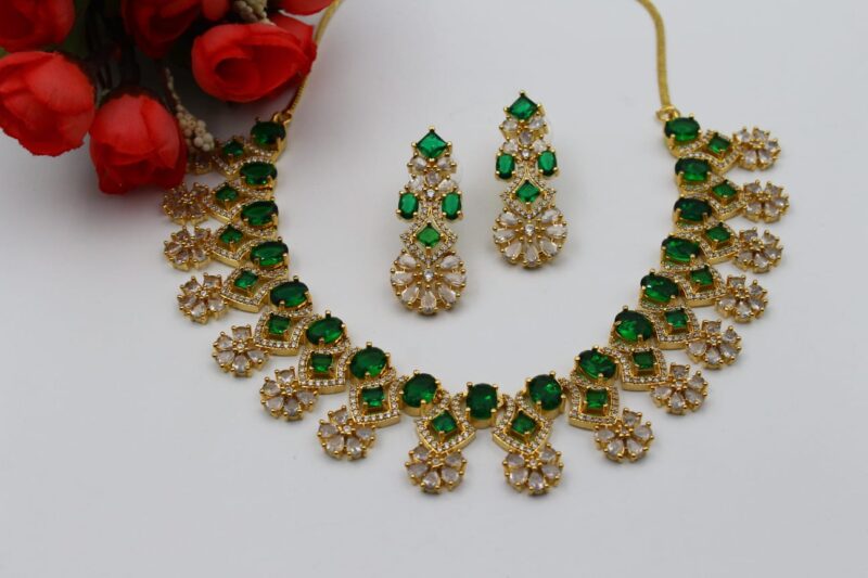 Gold-Toned Jewelry Set with Green and Clear Stones - Image 3