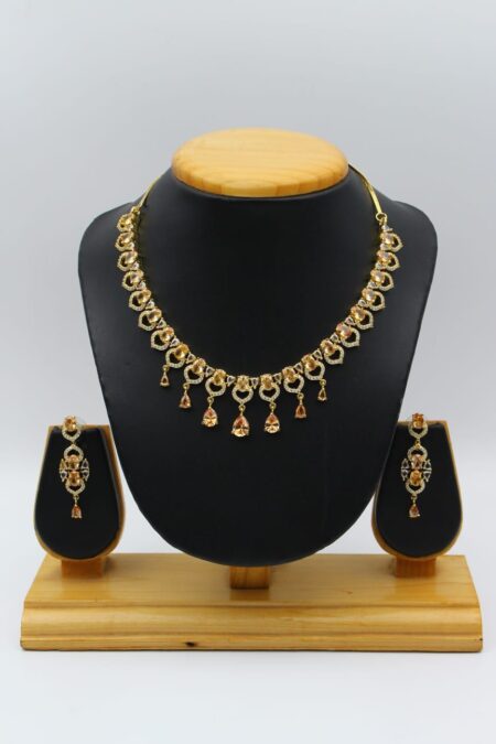 Gold-Toned Jewelry Set with Light Orange-Colored Stones