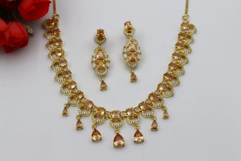 Gold-Toned Jewelry Set with Light Orange-Colored Stones - Image 3