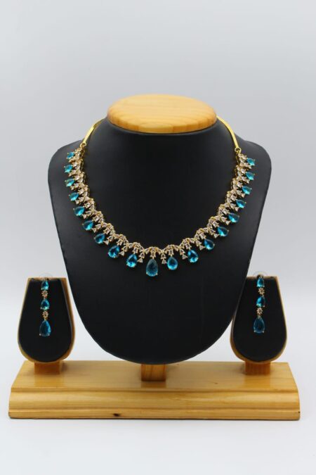 Gold-Toned Jewelry Set with Light Blue and Clear Stones