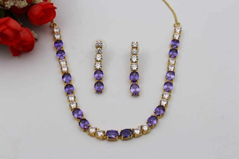 Gold-Toned Jewelry Set with Purple and White Stones - Image 2