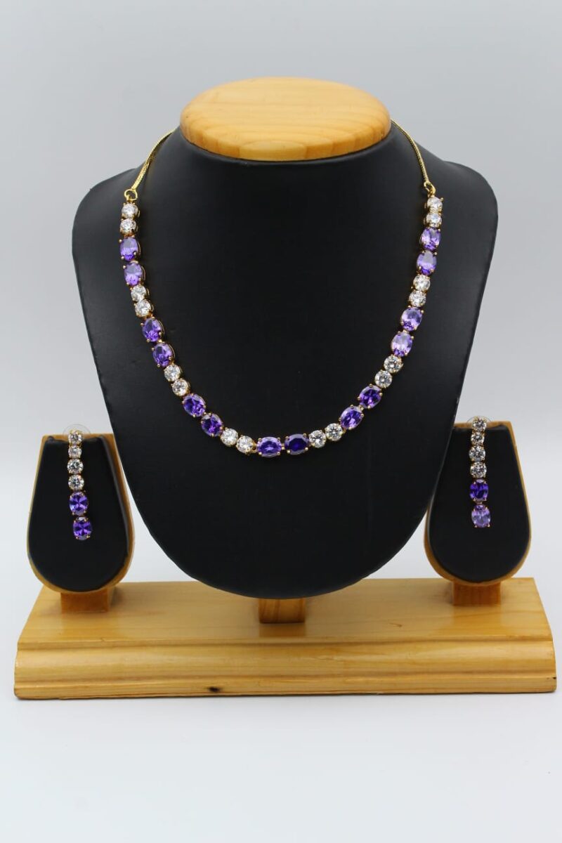 Gold-Toned Jewelry Set with Purple and White Stones