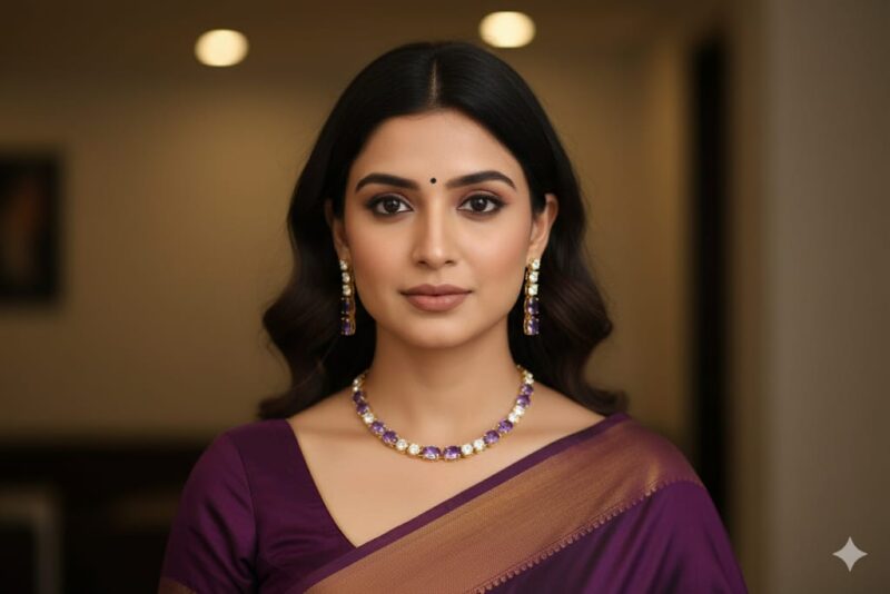 Gold-Toned Jewelry Set with Purple and White Stones - Image 4