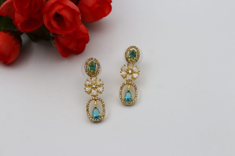 Fold-Toned Jewelry Set with Light Blue and Clear Stones - Image 2