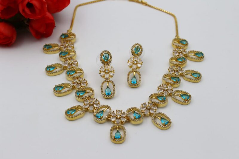 Fold-Toned Jewelry Set with Light Blue and Clear Stones - Image 3
