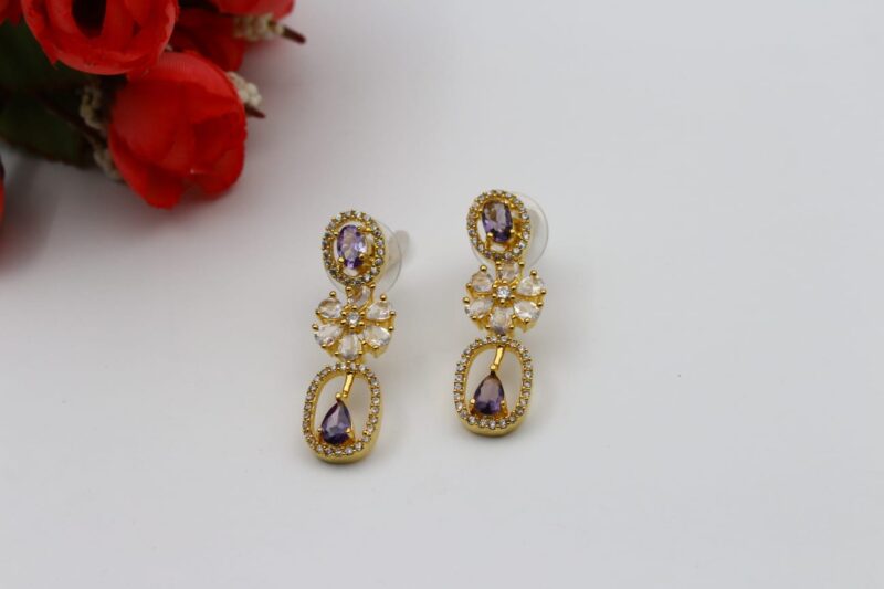 Beautiful Rain Drop Necklace Set with Purple and White Zirconia Stones - Image 4