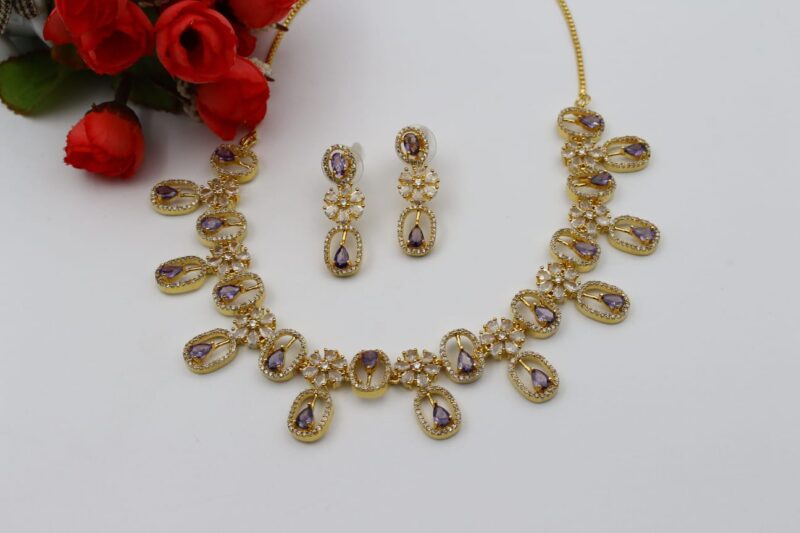 Beautiful Rain Drop Necklace Set with Purple and White Zirconia Stones - Image 3
