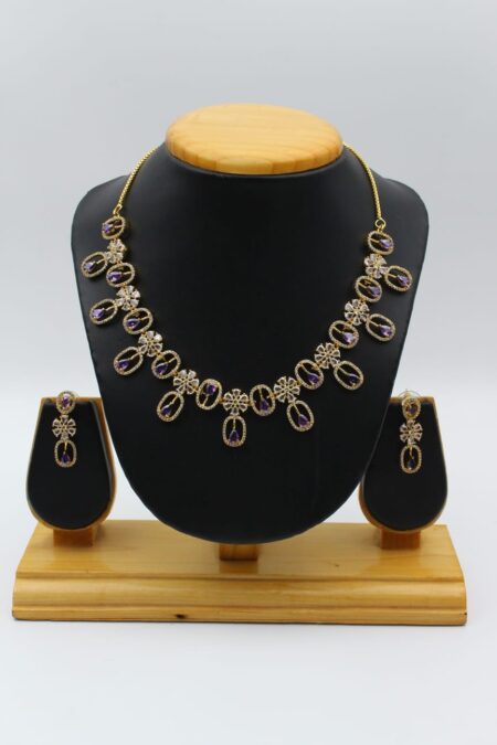 Beautiful Rain Drop Necklace Set with Purple and White Zirconia Stones
